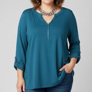 😍SHOW SPECIAL - My Style Teal Knit Long Sleeve Sweater Zipper Detail 2X